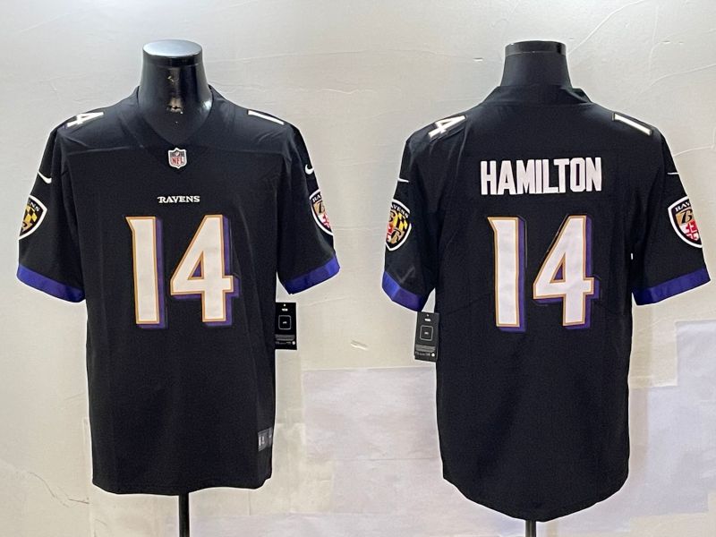 Men Baltimore Ravens 14 Hamilton Black Second generation 2024 Nike Limited NFL Jersey style 1